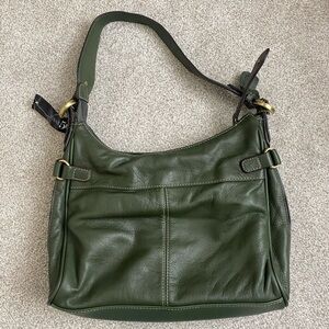 Y2K Olive Green Leather Shoulder Bag